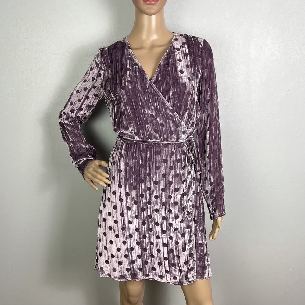 NEW HOUSE OF HOLLAND PURPLE VELVET POLKA DOT WRAP MINI DRESS - Picture 2 of 8